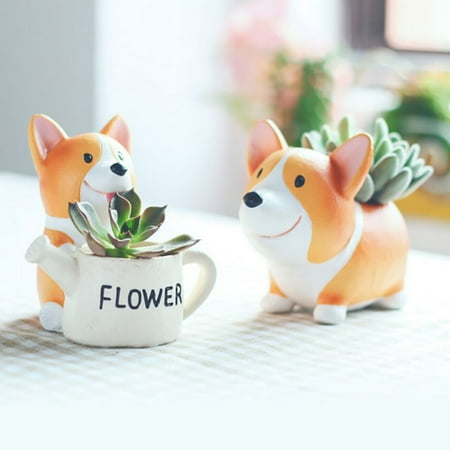 ENJOY DIY Resin Succulent Plants Flower Pot Planter Lovely Corgi Garden Plants Vase Potted Flowers Desk Garden (Best Flowers For Flower Pots)