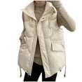 thumbnail image 2 of AOOCHASLIY Fall Clothes Women Pocket Vest Coat Jacket Winter Sleeveless Turn Down Collar Zipper Solid Outerwear Vest, 2 of 5