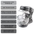 thumbnail image 5 of Kenmore Elite Ovation 5 Qt Stand Mixer, 500 Watt 10-Speed Motor, Revolutionary Pour-In Top, Tilt Head, Beater, Whisk, Dough Hook, Planetary Mixing, 360-Degree Splash Guard, Glass Bowl with Lid, Gray, 5 of 10