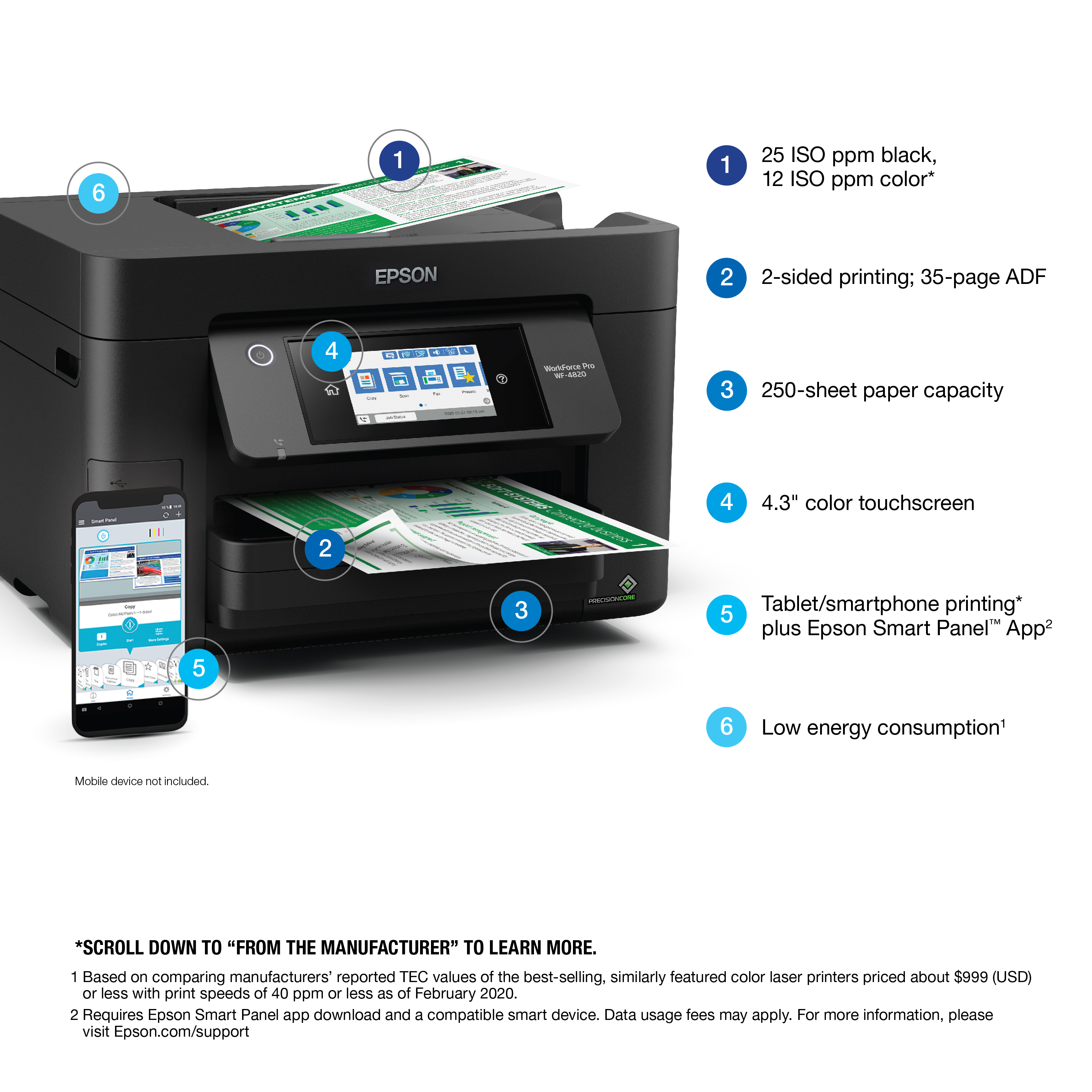 Epson WorkForce Pro WF-4820 Wireless All-in-One Printer with Auto 2-sided Printing, 35-page ADF, 250-sheet Paper Tray and 4.3" Color Touchscreen - image 4 of 6