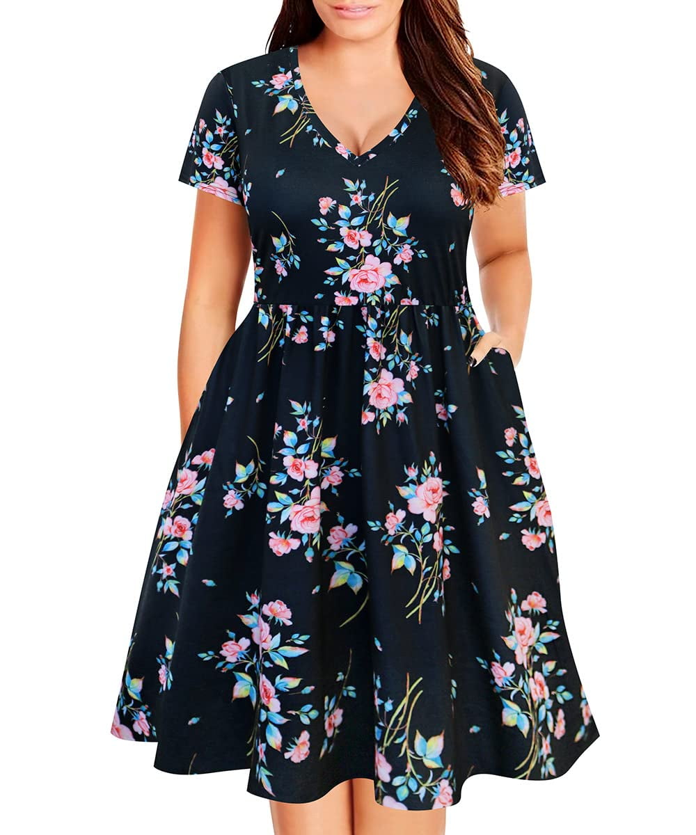 New Womens PLUS SIZE BLACK SUNFLOWER FLORAL TIE BELTED DRESS XL 1X 2X 3X  USA