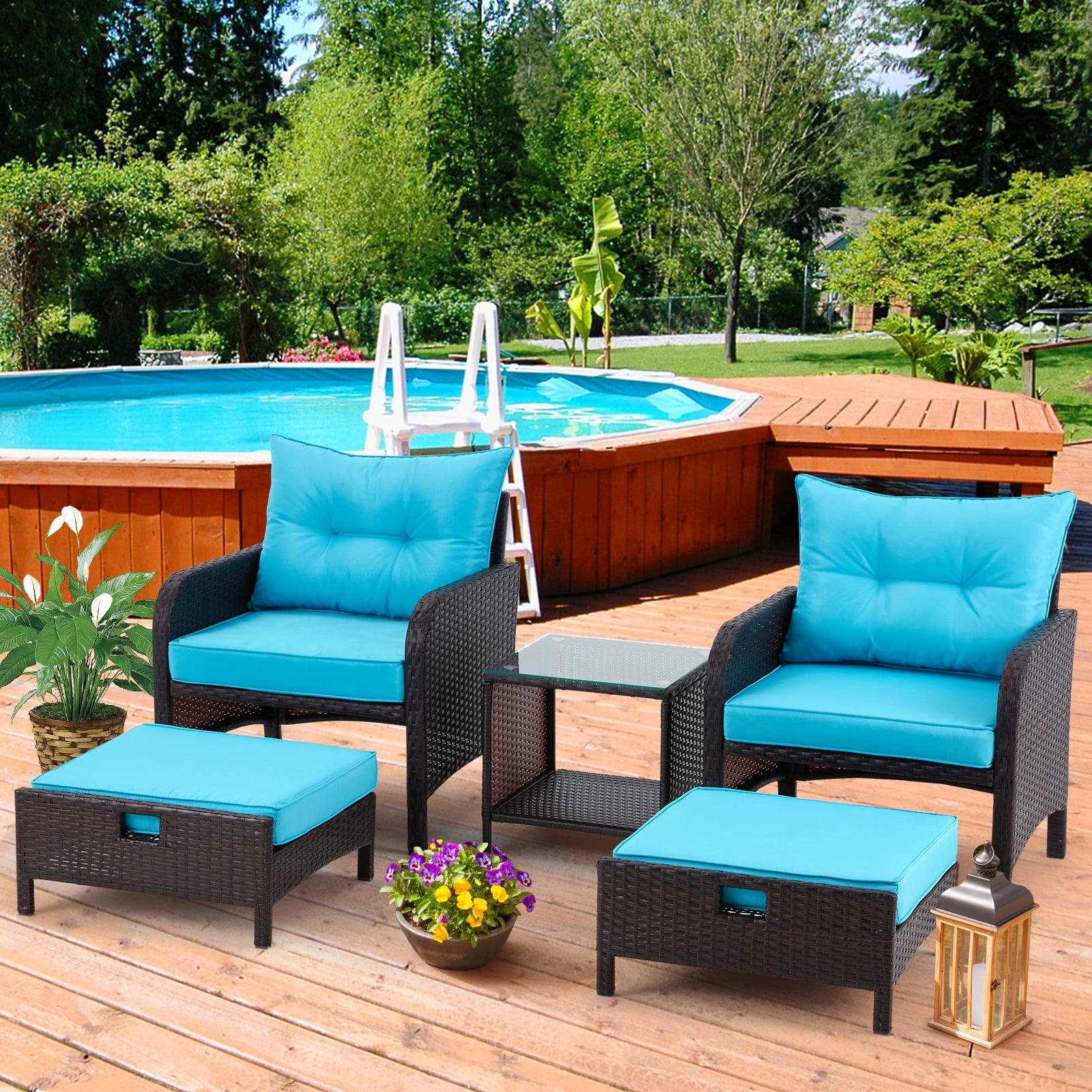 AVAWING 5 Pieces Patio Furniture Set, Outdoor Wicker Rattan