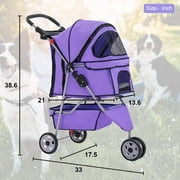 Bestpet Purple 3 Wheels Folding Pet Stroller Carrier Cage T13, Oxford Cloth for Cats Dogs