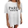 thumbnail image 3 of Trendfront Womens Paris Letter Graphic Oversized T Shirts Crewneck Drop Shoulder Tops Trendy Fashion Tee Relaxed Pullover Streetwear, 3 of 5
