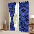 thumbnail image 3 of Homewish Goth Halloween Skull Blackout Curtains Set of 2 (52x84 Each),Retro Damask Curtain,Navy, 3 of 6