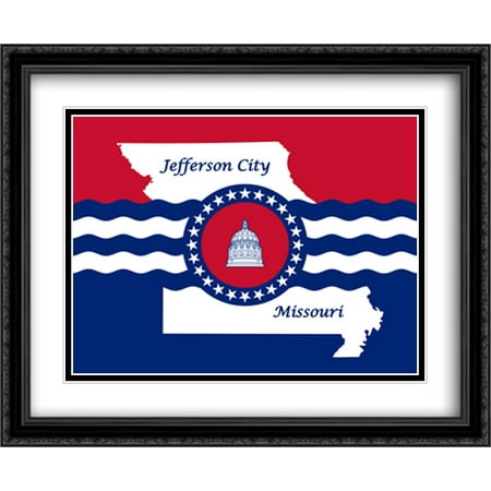 Missouri Frame - Jefferson City, Missouri 2x Matted 34x28 Large Black Ornate Framed Art Print by The Flag Art Print Series