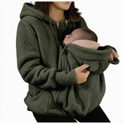 GEWSEY Women's Fleece Zip Up Maternity Jacket Fall Winter Coat Mom Cozy Thicken Sweatshirt Jacket Clothing (Army Green, XL)