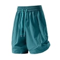thumbnail image 7 of Women's Nylon High Waisted Elastic Drawstring Workout Shorts with Pockets, Running Gym Hiking Casual Summer, Womens Athletic Shorts | UKHCCC,Green L, 7 of 7
