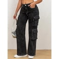 thumbnail image 5 of QERINTE Womens Plus Size Cargo Jeans Women Stretch Straight Leg Jean High Waist Wide Leg Baggy Boyfriend Jeans, 5 of 5