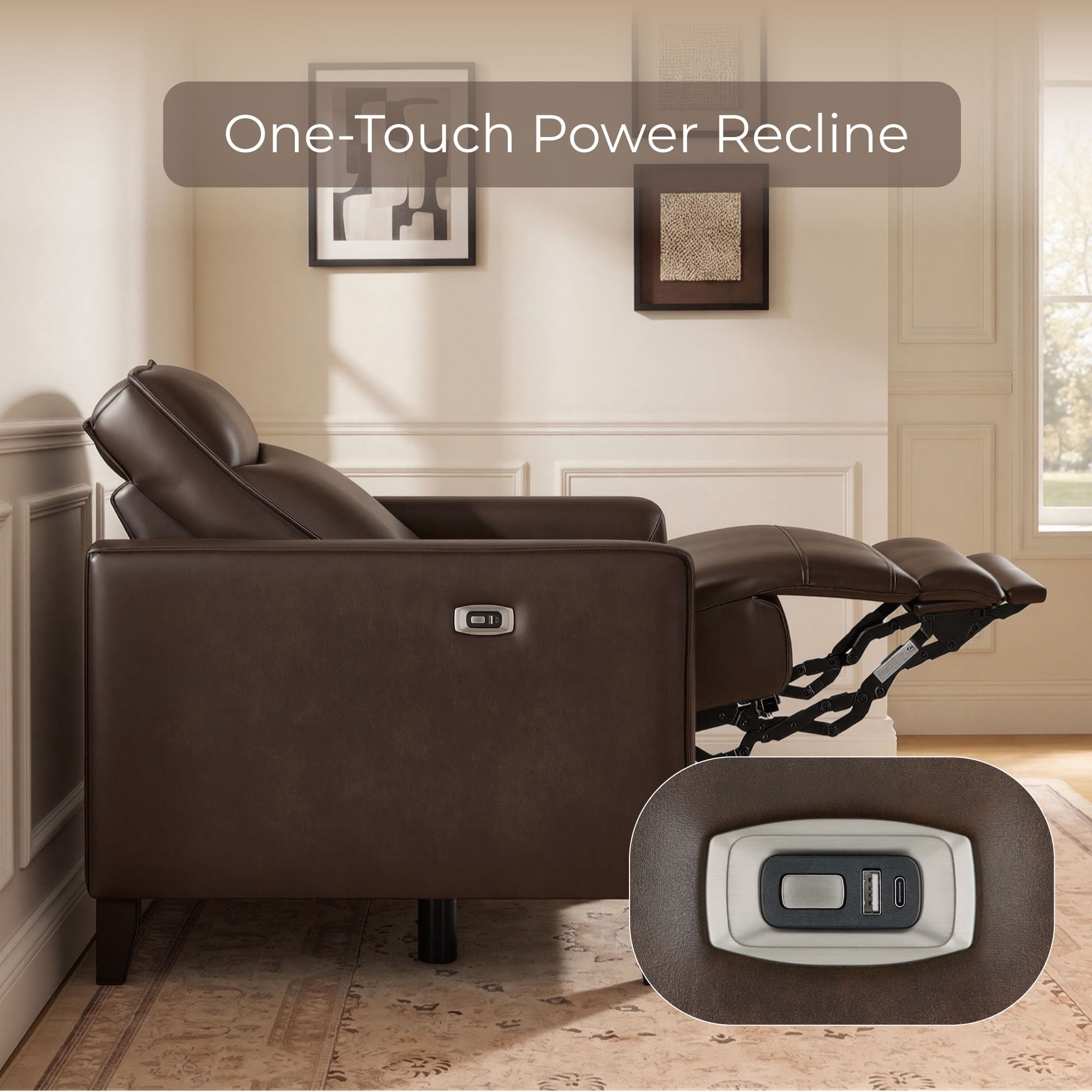 Spruce & Spring Zero Wall Power Recliner Chair for Living Room - Faux Leather Espresso