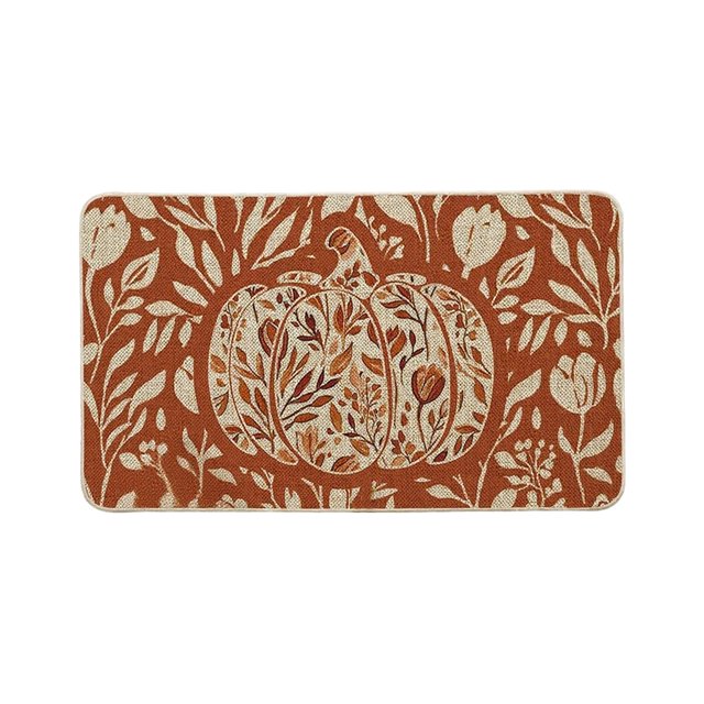 Bathroom Floor Mat Halloween Pumpkin Design Non Slip PVC Backing 23.6 in x 15.3 in Polyester Absorbent Bath Rug