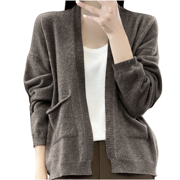 ATOYSOY Sweater Cardigan for Women Long Sleeve Cropped Knitted Shawl Coat Long Sleeve Casual Winter Solid Short Cardigan Gray XXL