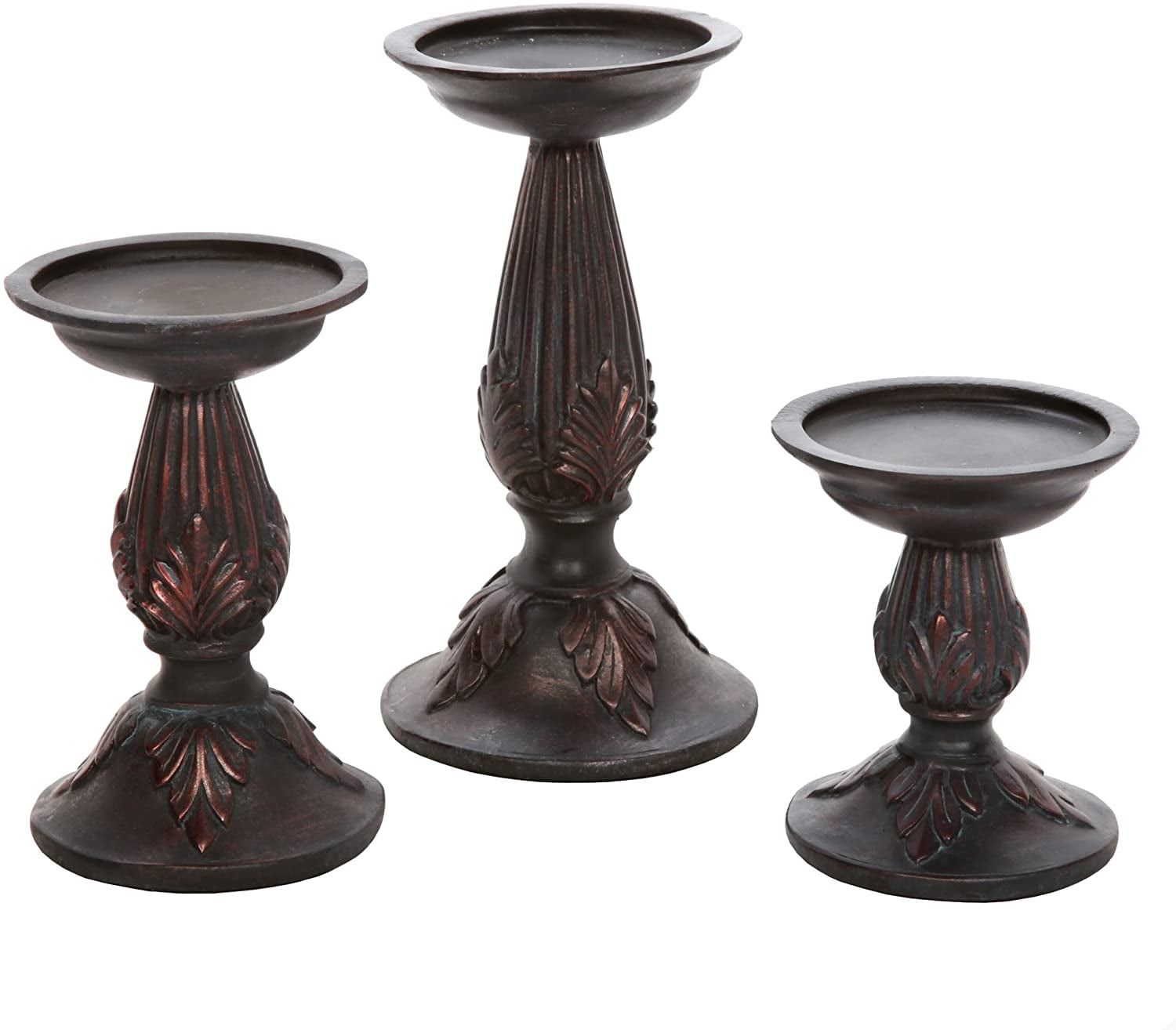 Hosley Set of 3 Brown Resin Pillar Candle Holders
