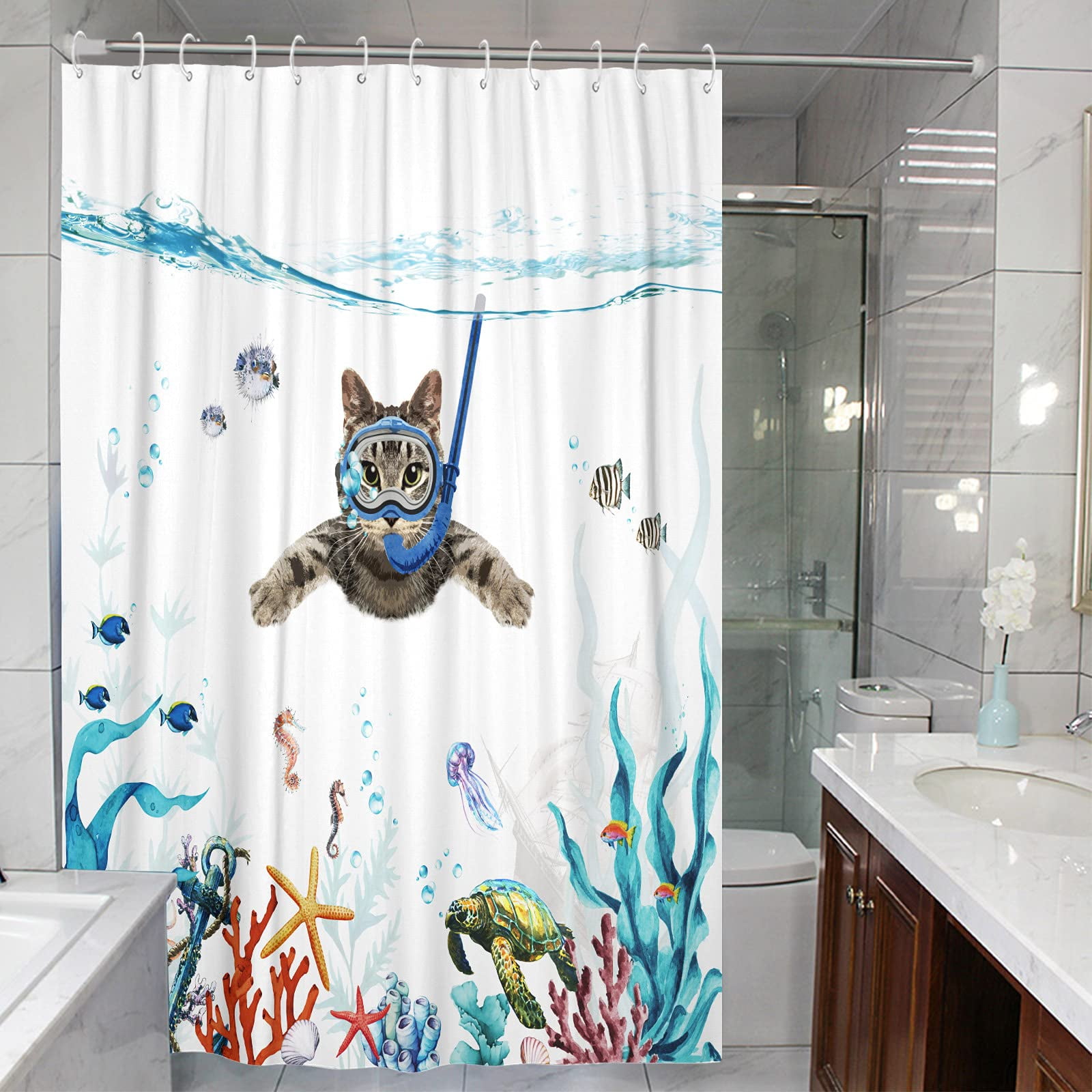 Watermelon Shark Bathroom Shower Curtain Accessories for Women Men -  Waterproof Fabric - Bluefink