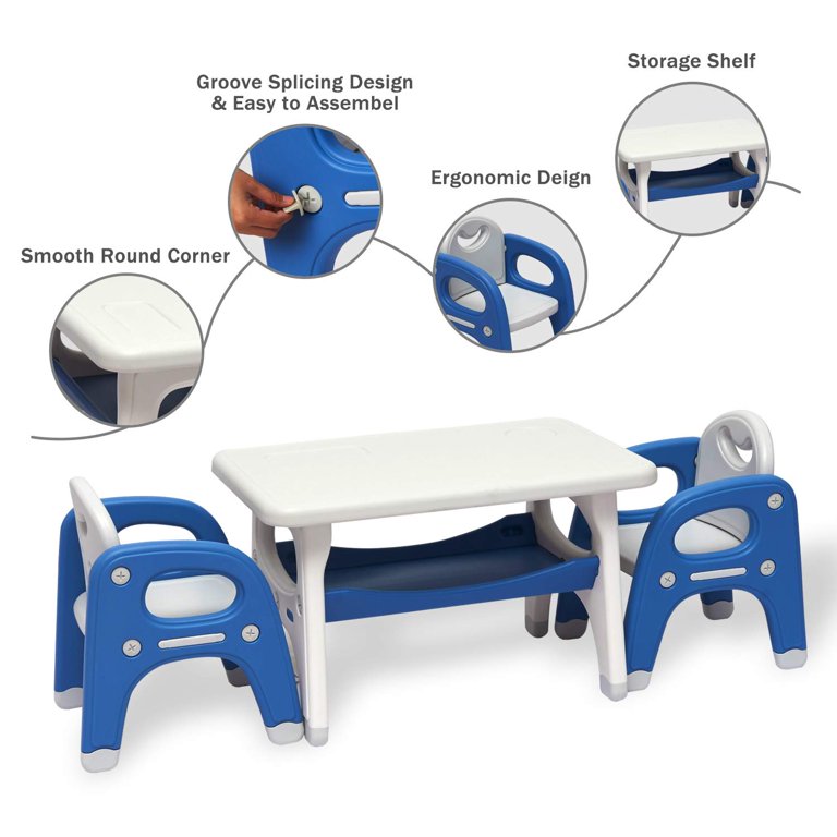 Kinbor Kids Table and 2 Chair Set with Storage Activity Table Desk Sets for  Children Boys Girls Plastic Furniture, Blue