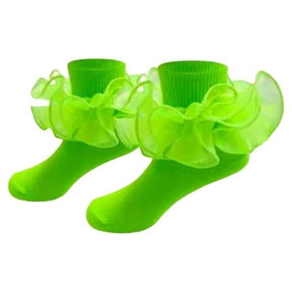 Hjtefg Lace Trim Pure Color Combed Socks for Girls - Lolita Style Children's Ankle Socks, Student Dance Socks,Color: Green Size: 1-3 Years