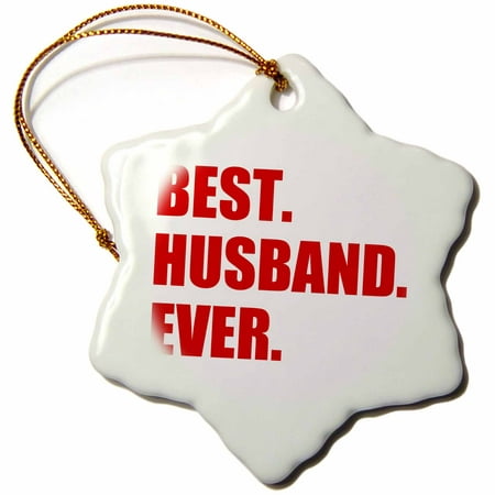 3dRose Red Best Husband Ever - bold text married bliss fun gifts for him, Snowflake Ornament, Porcelain,