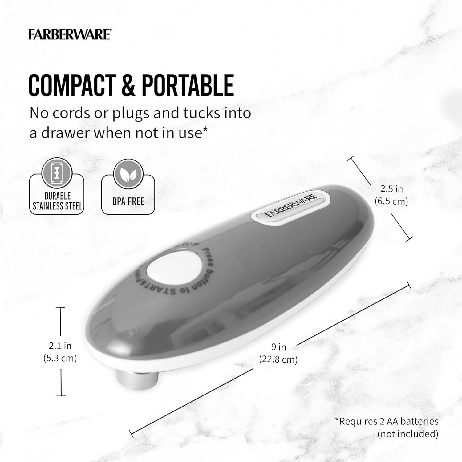 Compact Battery Operated Hands-Free Automatic Can Opener for any Size Can with Magnet to Safely Remove Lid, Seamless Opening Decreases Sharp Edges for Easily and Safely Opening Cans, Gray