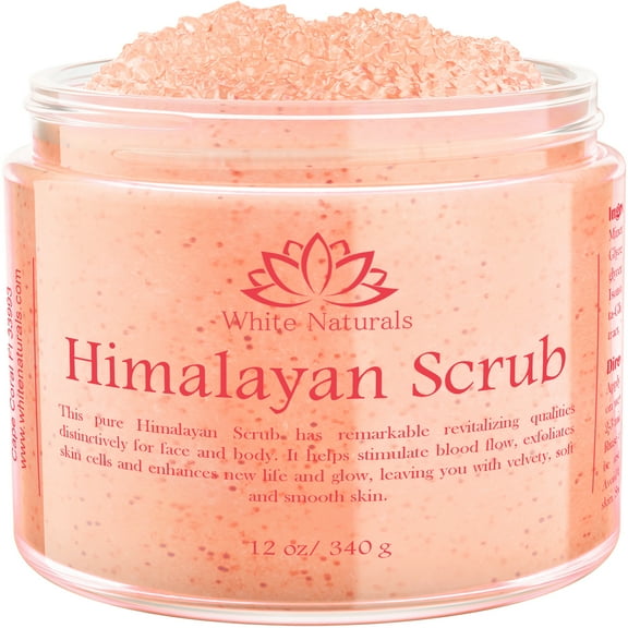 Himalayan Pink Salt Scrub, The Perfect Gift for Women, Face & Body Scrub, Amazing Exfoliator For Soft & Healthy Skin by White Naturals 12 oz