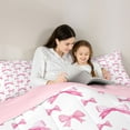 thumbnail image 5 of Feelyou Fashion Bowknot Child Queen Comforter Set, Kawaii Cartoon Ribbon Bedding Sets, Dreamy Princess Style Reversible Bedding Comforter Set, Lightweight Room Decor, 3-Piece, 5 of 8
