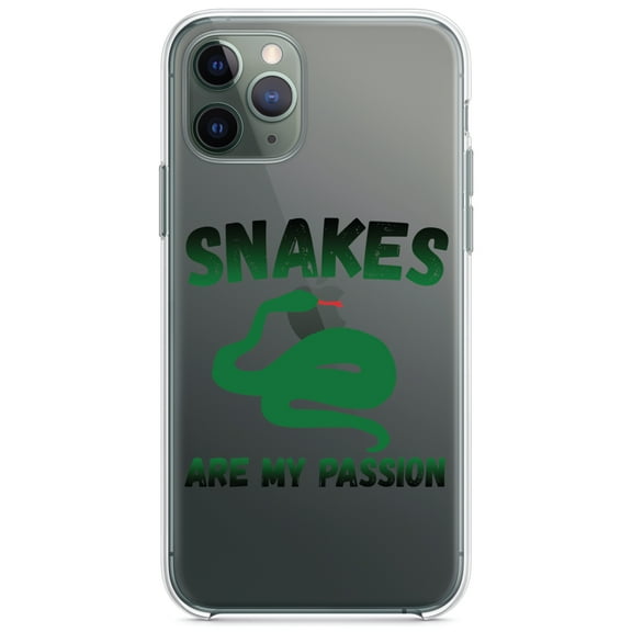 DistinctInk Clear Shockproof Hybrid Case for iPhone 11 Pro (5.8" Screen) - TPU Bumper Acrylic Back Tempered Glass Screen Protector - Snakes Are My Passion