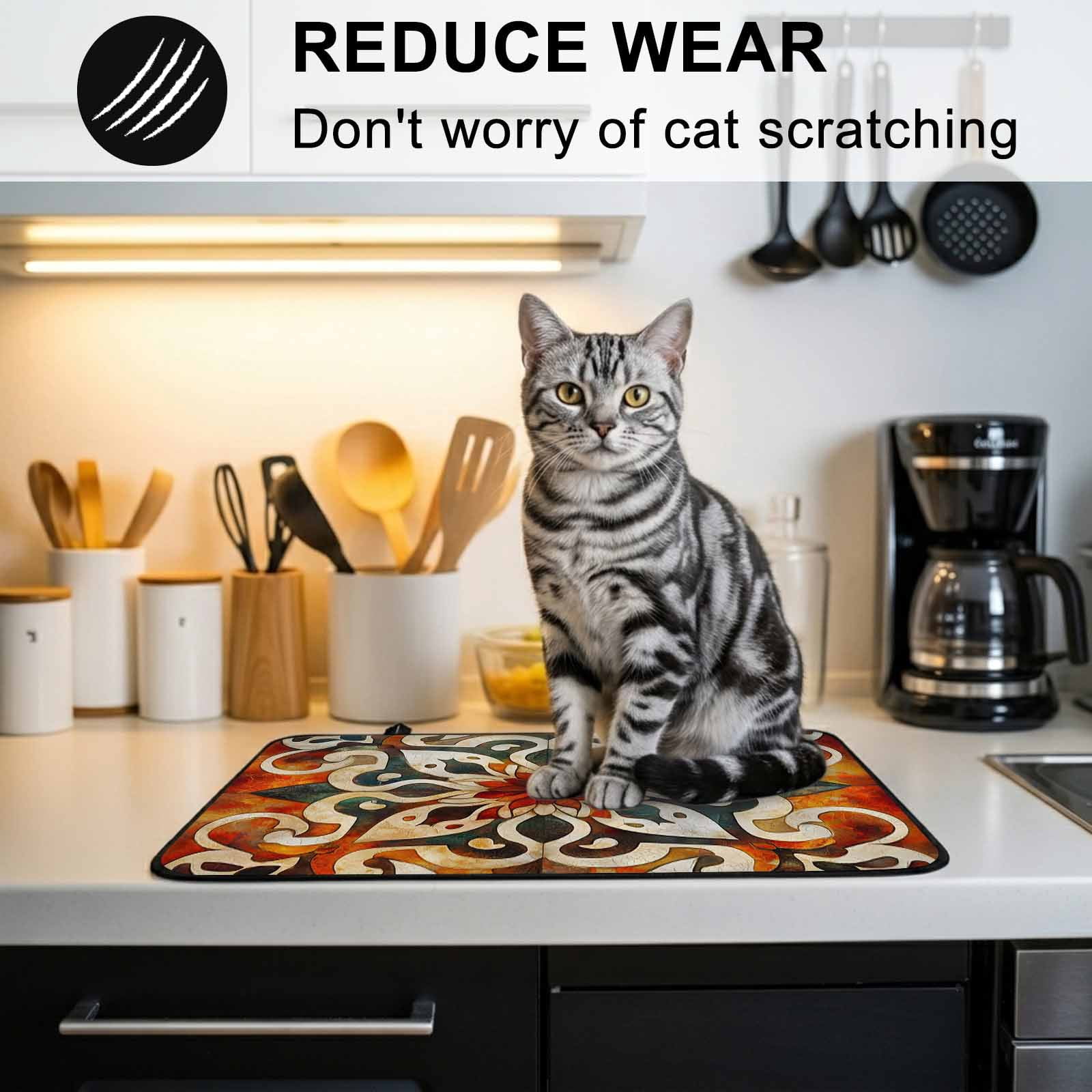 Burnt Orange Green Stove Top Cover for Electric Stove, Heat-proof & Non Slip Glass Top Stove Cover Protector, Vintage Abstract Flowers Kitchen Flat Cooktop Rubber Mat 24x21 Inches