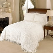 Collections Etc Luxurious Medallion Chenille Fringe Border Bedspread Ivory - Queen