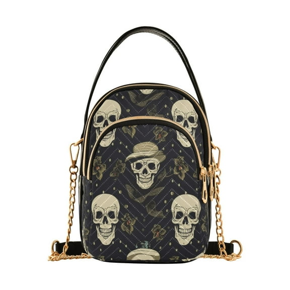 ALAZA Chain Crossbody Bags for Women Skeleton Skull Shoulder Handbag Phone Purse