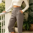 thumbnail image 4 of Capris for Women with Pockets Cotton Linen High Waisted Pants Dressy Casual Cropped Pant Casual Summer Yoga Capris Khaki L, 4 of 4