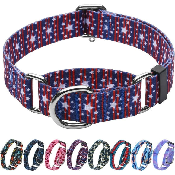 shiyou-American Flag Martingale Collar with No Buckle Soft Nylon Dog Collar for Small Dogs,Blue Star Stripe,S