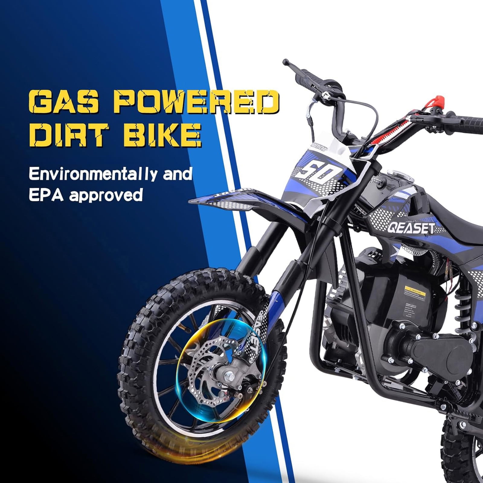 QEASET Gas Mini Dirt Bike, 39.4 CC 4-Stroke Dirt Bike, Rear Shock Absorber, Metal Frame, Disc Brakes, Max Load 165Lbs, Up to 20Mph, No Oil Mix Require, Blue