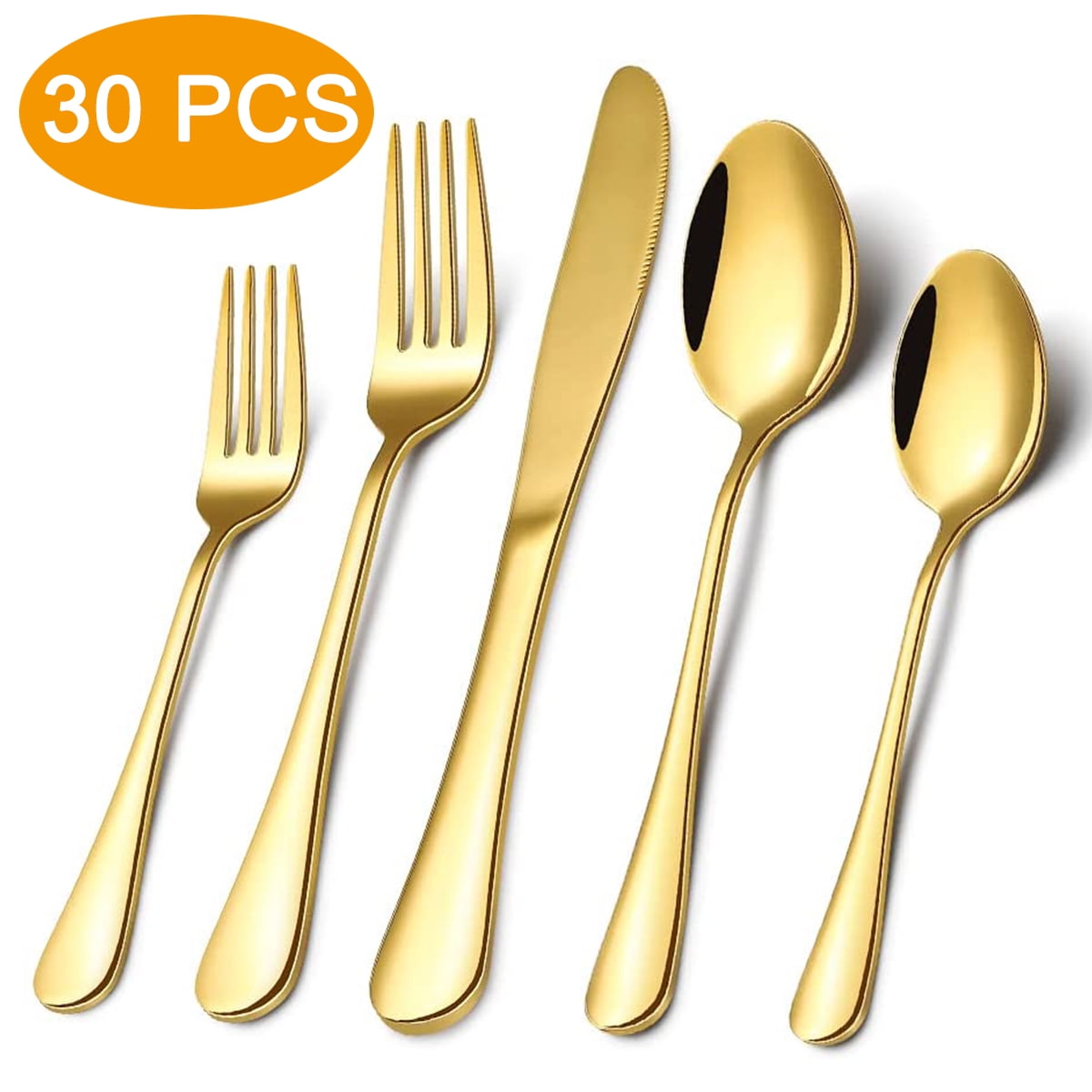 30Pcs Gold Dinnerware Set Stainless Steel Steak Knife Fork Coffee Spoon ...