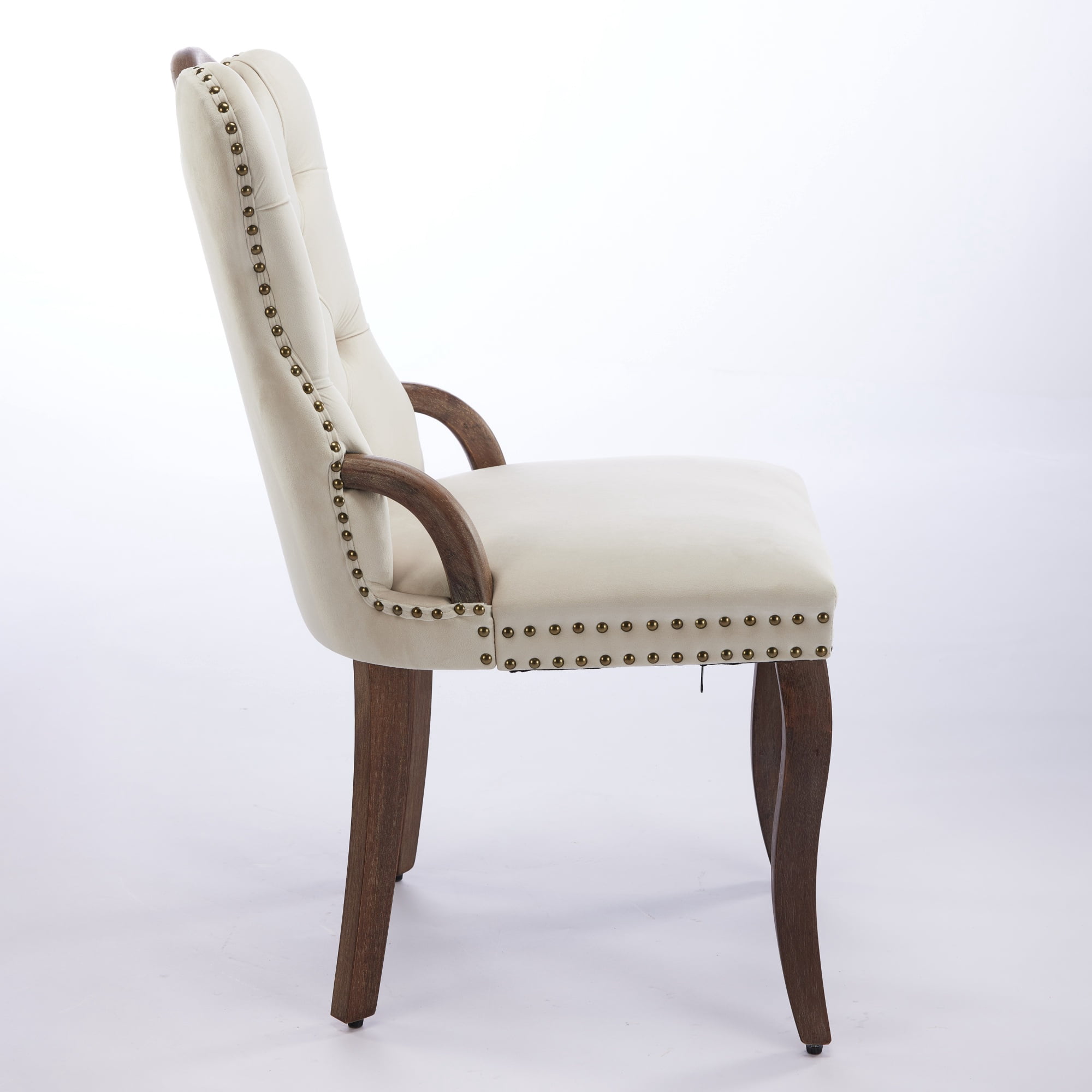 Garitin Dining Chair Set of 2 and Velvet Upholstered Side Chairs, Hand Tufted Seating with Solid Wood Legs for Dining Room, Beige