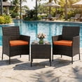 thumbnail image 6 of 3-Piece Patio Furniture Set PE Rattan Wicker Outdoor Chairs with Cushions Glass Coffee Table Steel Frame for Garden Deck Porch, 6 of 9