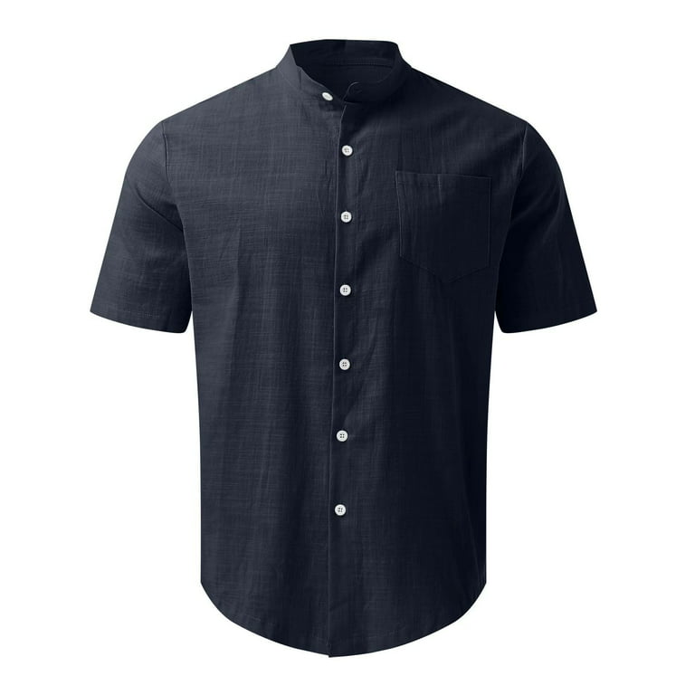 Huk Fishing Shirts For Men Men Casual T-shirt Solid Short Sleeve Stand  Collar Buttons Pullover Blouse Tops Cotton tshirts for Men Undershirts For  Men Pack,Navy,S 