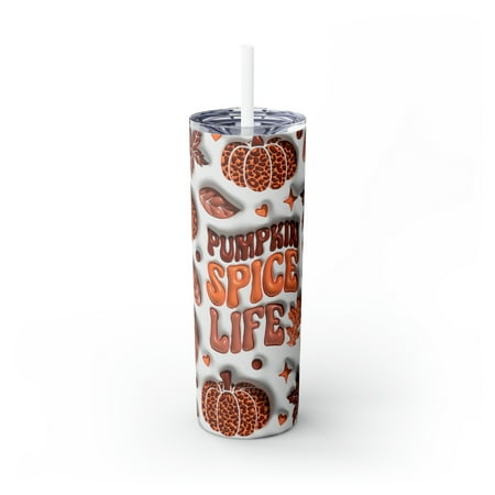 3D Pumpkin Spice Life Skinny Tumbler with Straw 20oz for cold or hot drinks