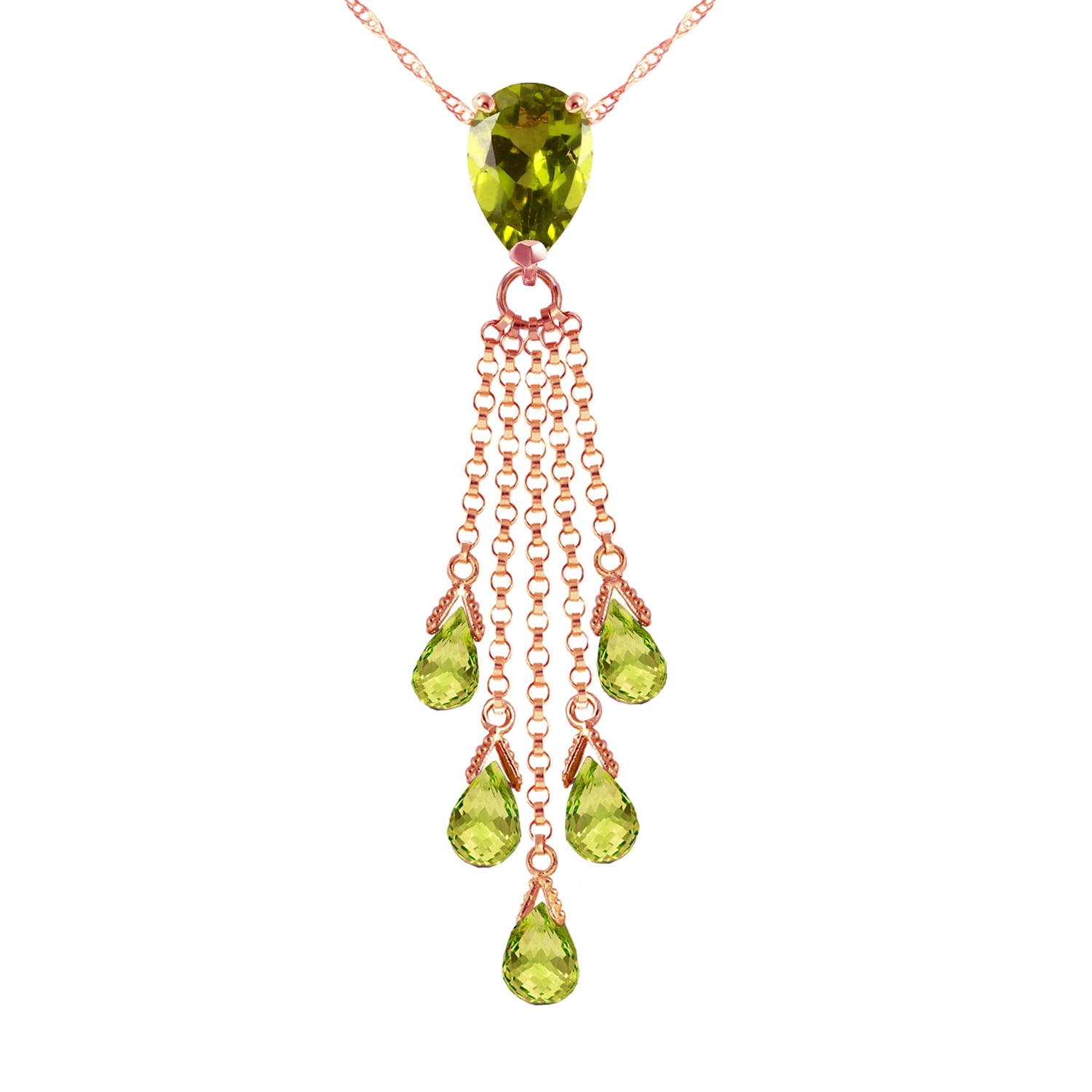 Galaxy Gold 14K Solid Gold 7.5 Carat Natural Peridot Pendant Necklace for Women - Rose Gold Fine Jewelry