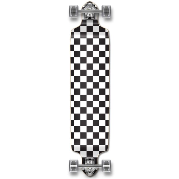 Yocaher Drop Down Longboard Complete Cruiser 41.25" x 10" w/Premium Black Grip Tape, Heavy Duty Aluminum Alloy Truck, 71mm Longboard Wheels, and ABEC-9 Bearings - Checker White