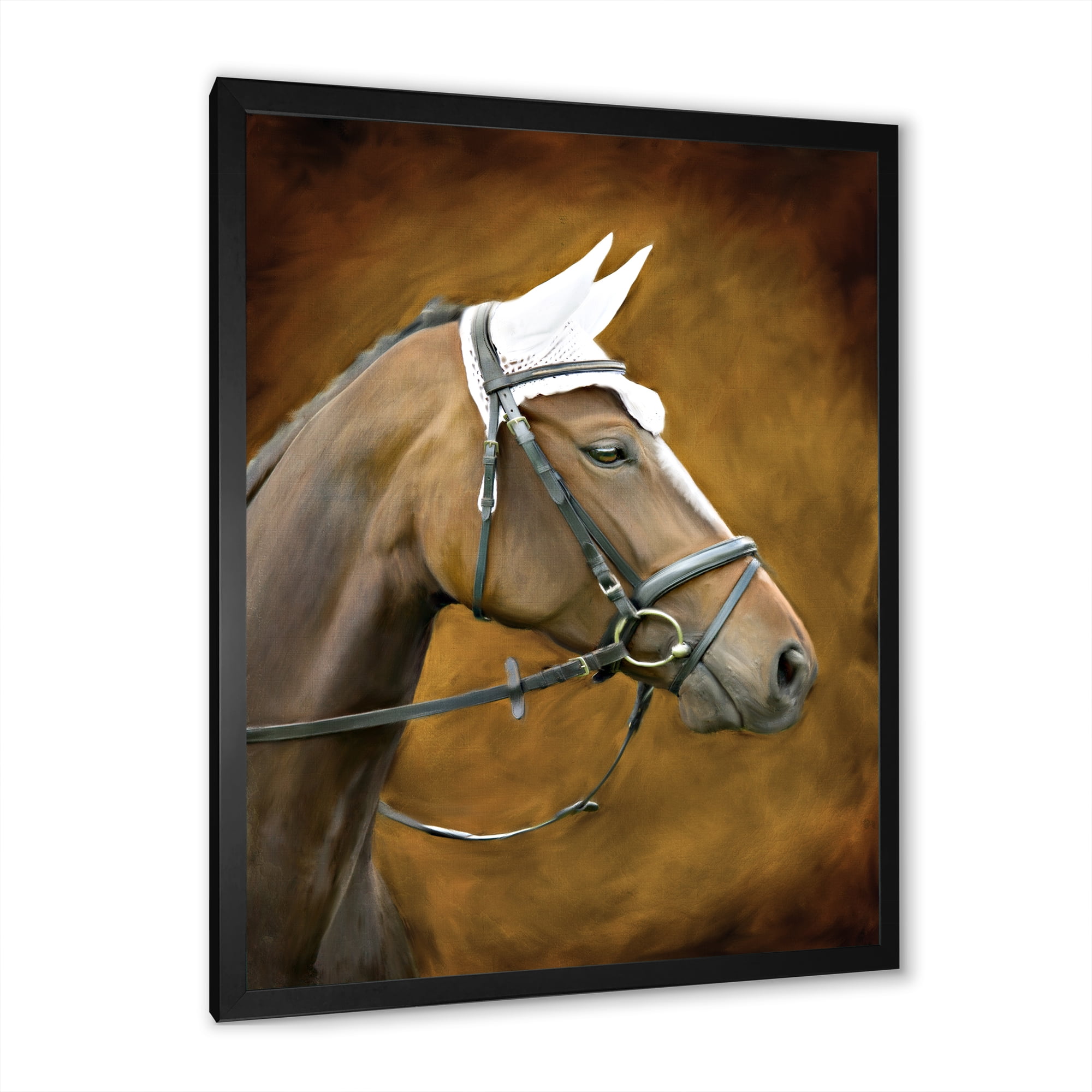 Designart 'Close Up Portrait Of Brown Horse With White Ears' Farmhouse Framed Art Print