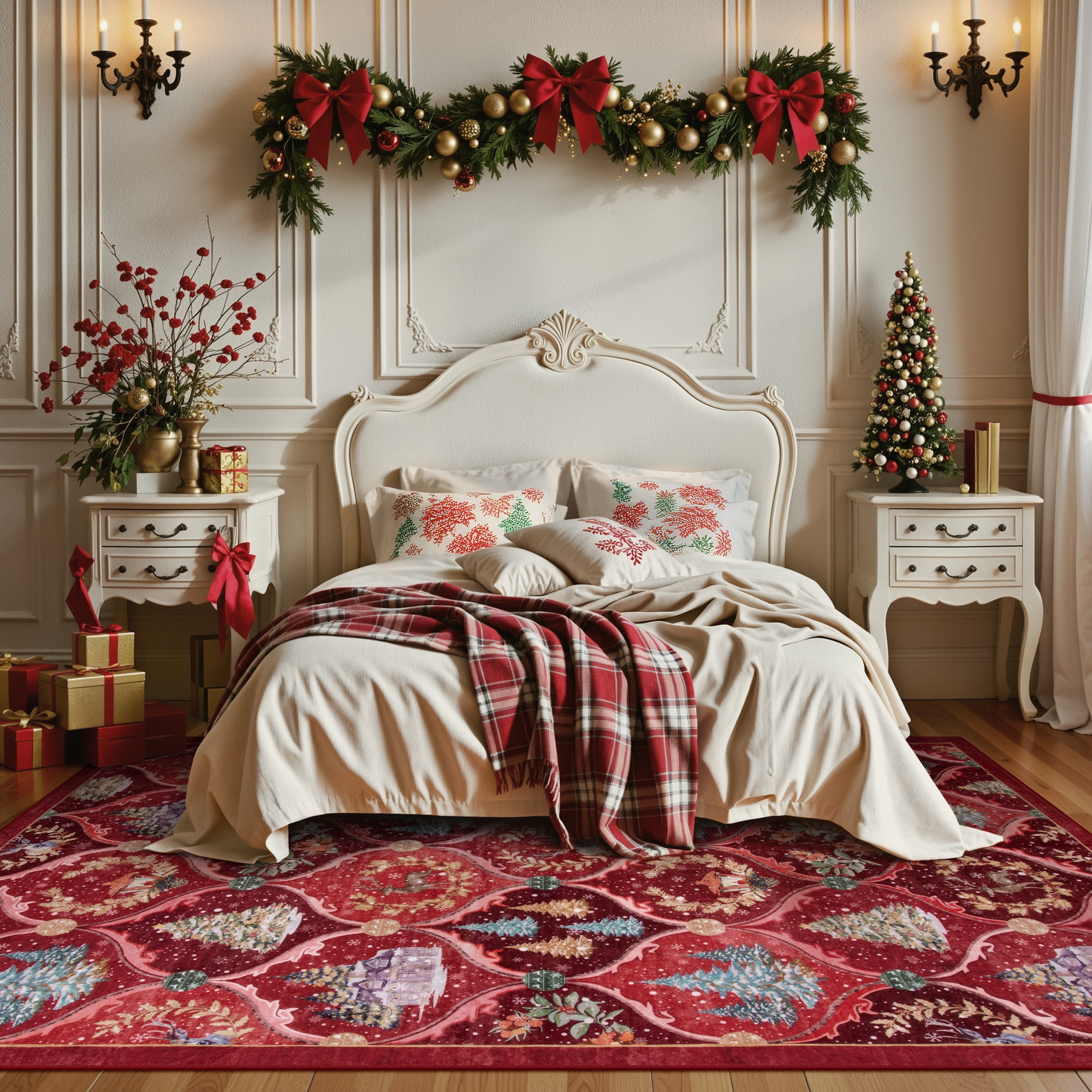 Moynesa 8'x10' Christmas Area Rug for Living Room, Large Rug Xmas Tree Modern Rug Kitchen Rug Washable Rug Non Slip Moroccan Carpet Holiday Decor Soft Accent Rug for Bedroom Dining Room, Red