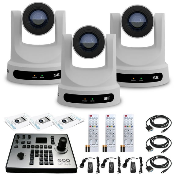 3 x PTZOptics Move SE PTZ Camera with 30x Optical Zoom (White)  PTZOptics PT-JOY-G4 Controller