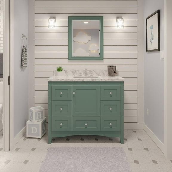 Abbey 42" Bathroom Vanity with Sage Green Cabinet and Carrara Marble Top