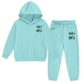 thumbnail image 4 of lnmuld Two Piece Girls Outfits Solid Color Casual Print Hoodie and Pants Tracksuit Set Soft Warm Jogger Outfit for Kids Youth Fashion Playwear Daily Wear Size:4-5 Years, 4 of 6