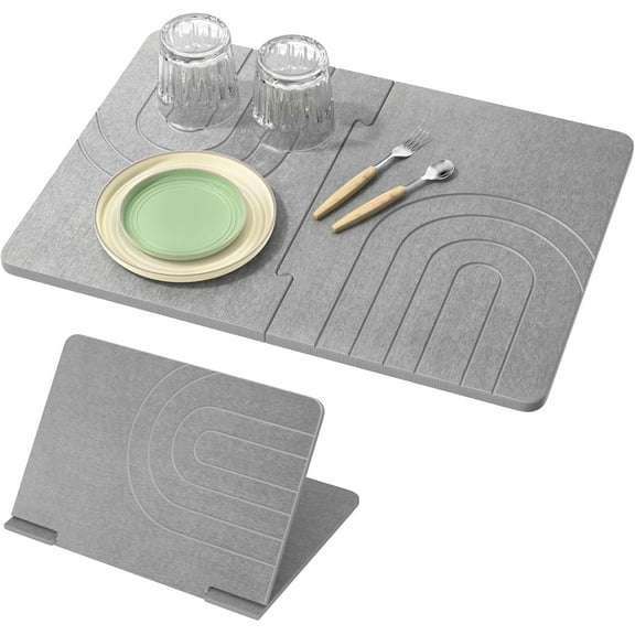 Luxspire Drying Mat for Kitchen Counter,24"x16" Fast-Absorbing Waterproof Stone Kitchen Sink Mat for Kitchen Bathroom, Dark Gray