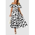 thumbnail image 3 of PRETTYGARDEN Women's Summer Boho Midi Dress Off Shoulder Puff Sleeve Print Smocked Ruffle Beach Long Flowy Dresses, 3 of 7