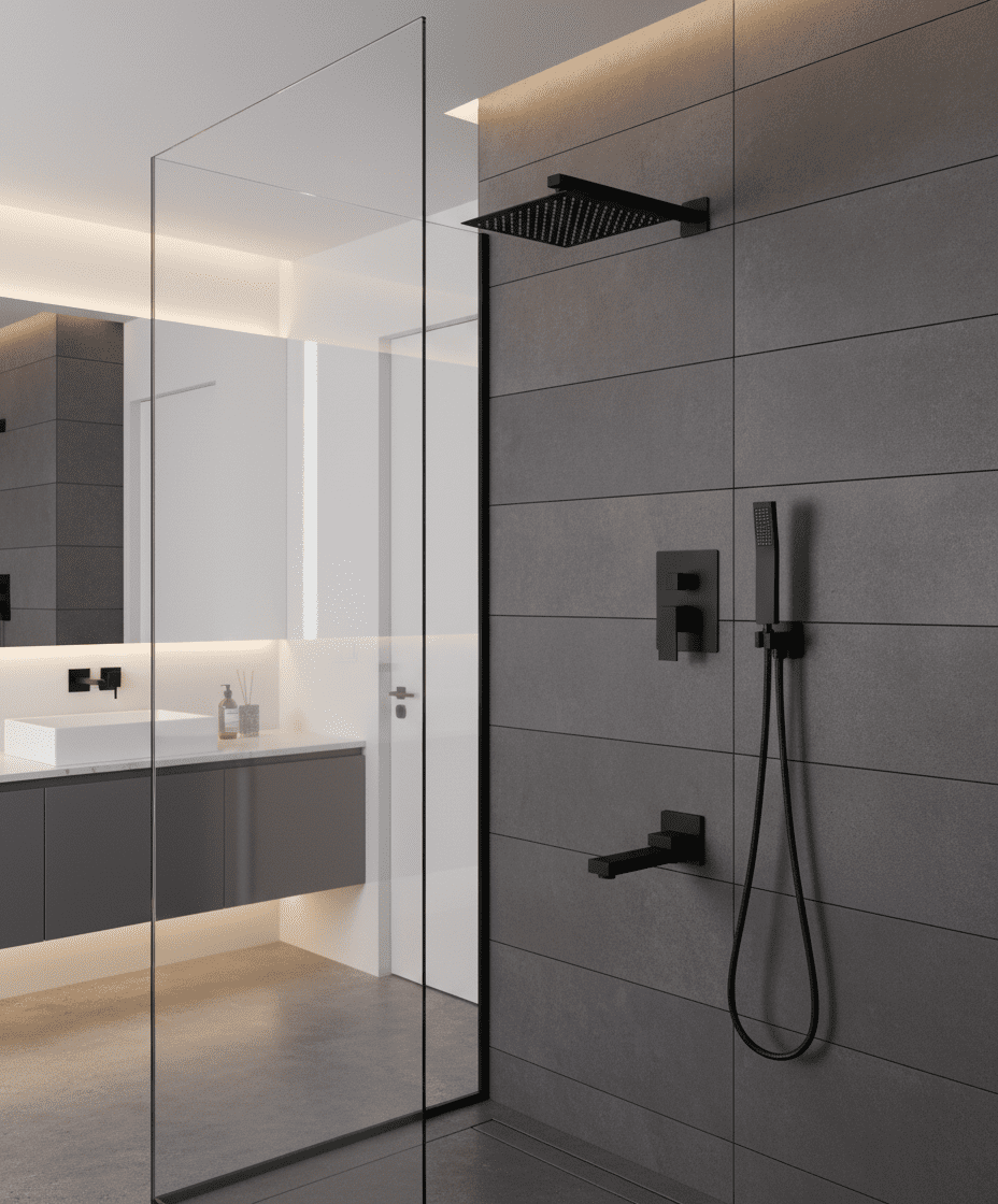 ROOMISLAND Shower System with Tub Spout Wall Mounted Rain Shower Head and Handle Combo Shower Faucet Set with Valve, Matte Black