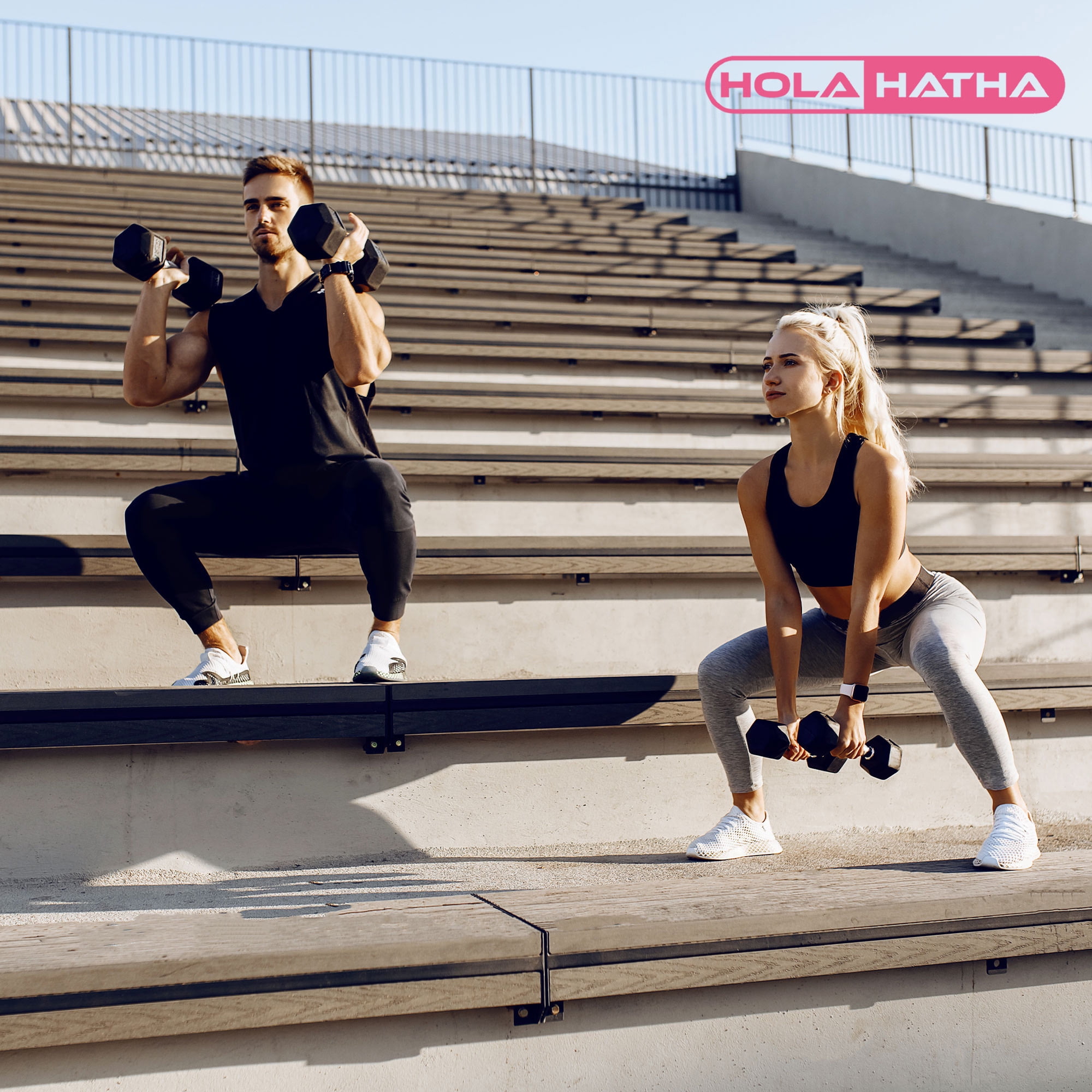HolaHatha 10, 15, 25, 30, & 35 Pound Hexagonal Dumbbell Weight Set w/Rack