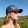 thumbnail image 5 of Adjustable Leather Peaked Cap, Unisex Classic Baseball Cap, Solid Color Outdoor Sun Shade Hat, Durable Wear Resistant Headwear for Outing Shopping Outdoor Activity Retro Fashion Casual Cap,BU2, 5 of 9
