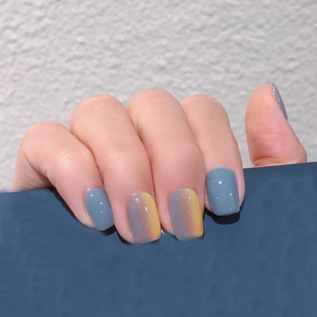 Glossy False Nails Short Fake Nail Square Blue Jump Color Press On Acrylic Nails Tips For Women And Girls Walmart Com