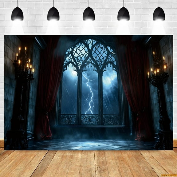 Gothic Vampire Medieval Castle Backdrop Scary Rainy Night Lightning Hallowe Party r Photography Background Photo Props